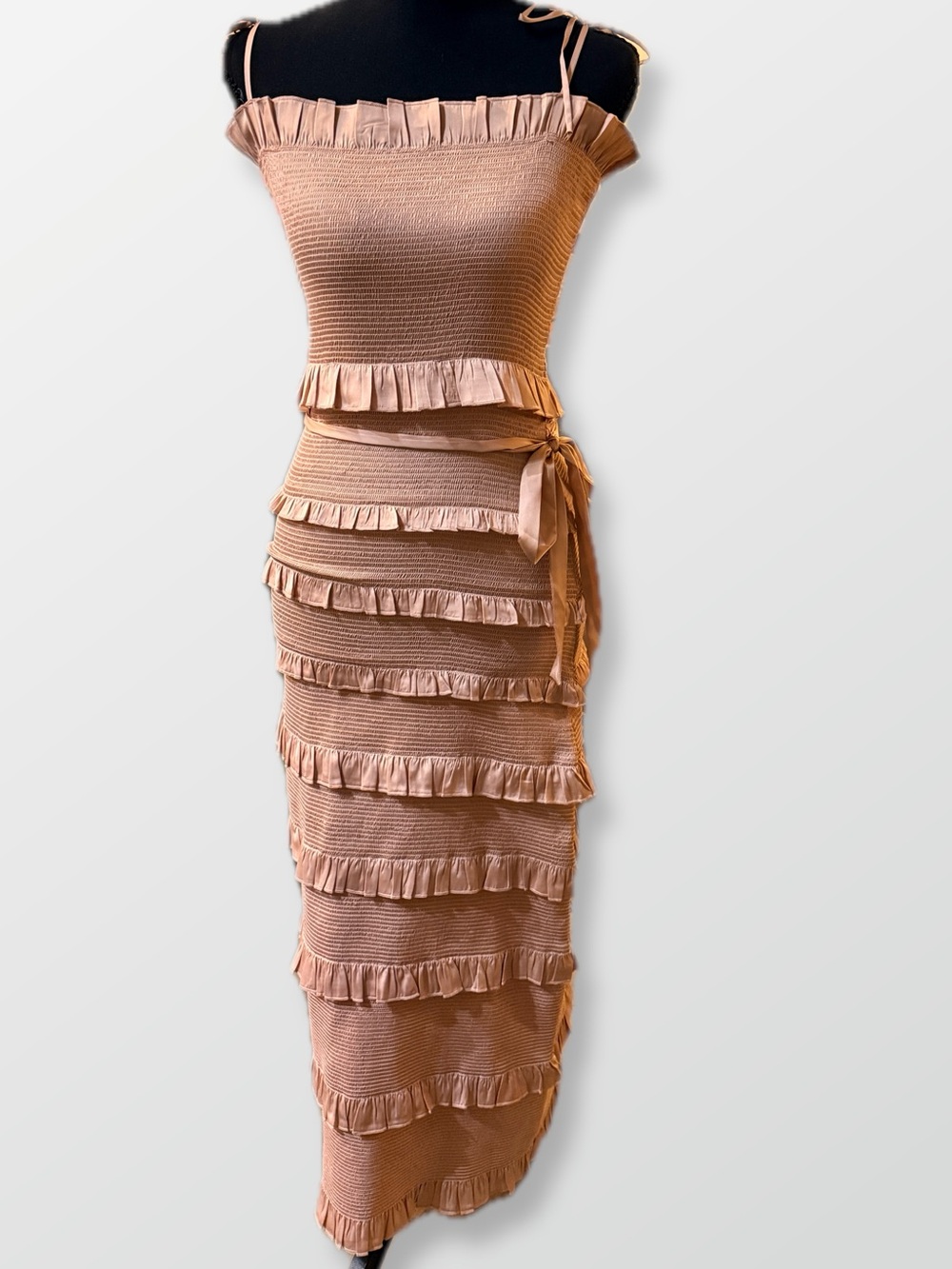 NWOT V. Chapman The Lily Tiered Ruffle Midi Dress - Rose Dust Blush Pink Size 4